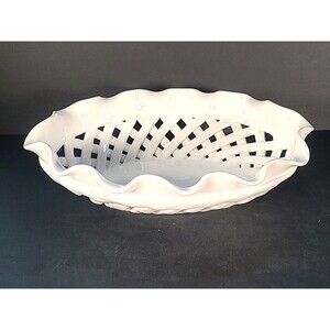 STUDIO NOVA White Ceramic Hand Made Pottery Woven Basket  Bowl -Portugal Vintage